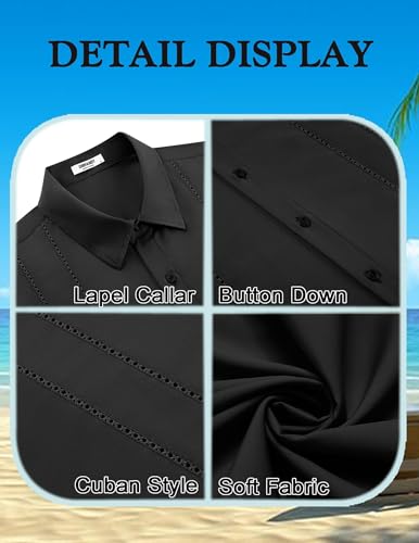 COOFANDY Mens Cuban Shirt Short Sleeve Button Up Beach Shirt Guayabera Shirts for Men Black - Image 5