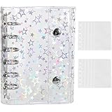 シール帳 透明 バインダー手帳 A7サイズ 透明リフィル10枚付き クリアバインダー 女の子 星柄タイプ ダブルスナップ留め シルバー金具 PVC素材 6穴 シール収納 推し活グッズ シール帳 はがせる (星柄クリア（A7サイズ）)