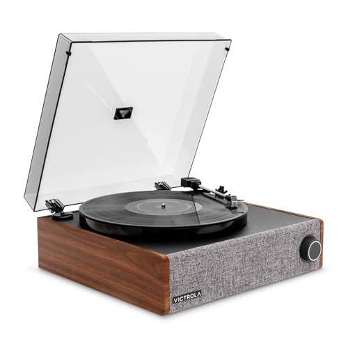 Victrola Eastwood LP – Tocadiscos Bluetooth de 3 velocidades con cápsula MM Audio-Technica AT-3600L, Salida Bluetooth Vinyl Stream, Altavoz Flotante Antideslizante y Salidas RCA y de 3,5 mm (Nogal)