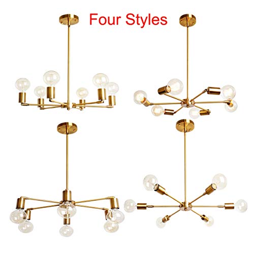 Baoden 6-Lights Fixture Modern Gold Sputnik Chandelier Brushed Brass Mid Century Pendant Light Semi Flush Mount Hanging Lamps For Dining Bedroom Kitchen Lighting #TOP1