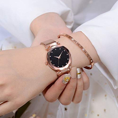 Image of Acnos Premium Black Round Diamond Dial with Generation Rosegold Magnet Belt Analogue Watch for Women Pack of - 1 (DM-ROSEGOLD09)