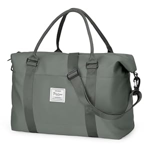 Travel Duffel Bags for Women Mens Waterproof Weekender Carry on Bag Sports Gym Bag Travel Tote Bags with Wet Pocket Overnight Bag Workout Duffel Bags with Trolley Sleeve Dark Green