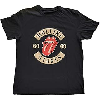 The Rolling Stones Unisexe T-Shirt Sixty Biker Tongue Coton Rock T-Shirt Noir, 4XL - Les Beatles, Paul McCartney, John Lennon, RIngo Starr, George Harrison