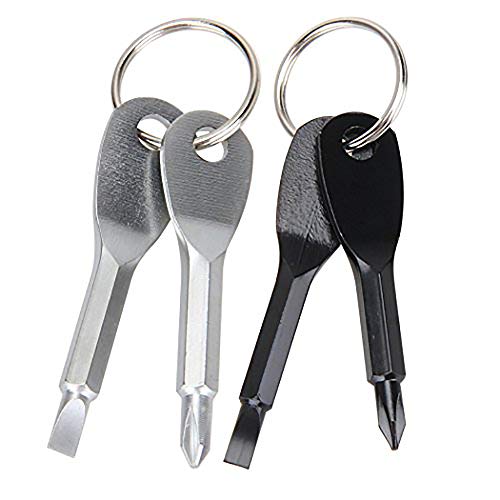 4PCS Mini Pocket Screwdriver Set Keychain Outdoor Tool Kit Stainless Steel Black+Silver