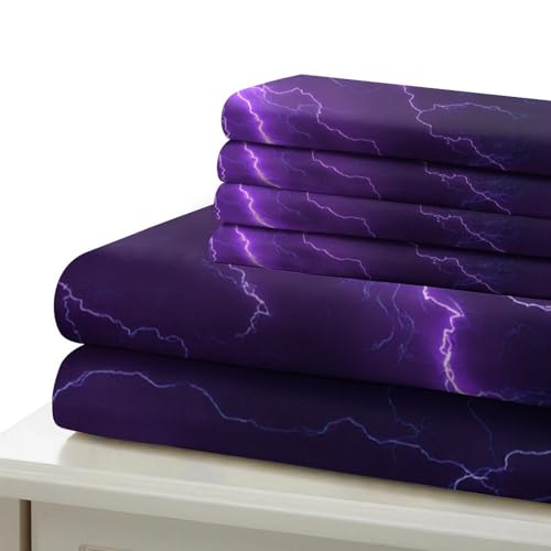 Housse de couette éclairs violets 135x200 microfibre pour ado