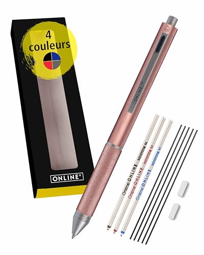 Lot de 4 stylos à bille rétractables en métal à encre noire à pointe moyenne de