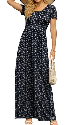 Image of DB MOON Womens 2026 Summer Maxi Dresses Casual Short Sleeve Empire Waist Spring Long Dress with Pockets