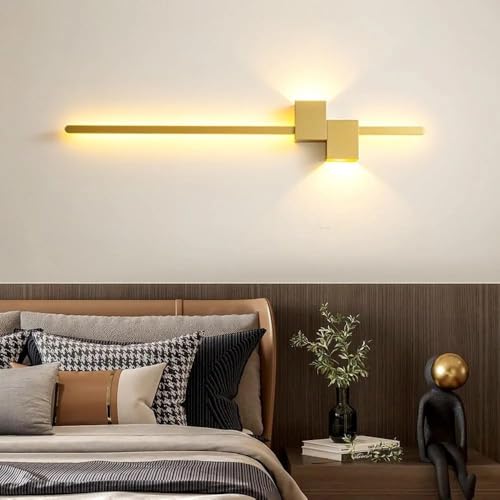 Image of Glowave Modern Golden LED Long 800mm Tube Wall Light for Bedroom Bedside Living Room Hallway - Tricolour | Warm White, White, Natural White | (Golden 2027 800mm)