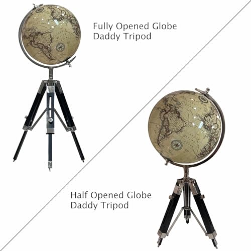 Image of Tripod Antique World Globe 8 Inch with Metal Stand for Home Decor & Office Table, Showpiece, Table top Accessory for Gifting and Learning - Yellow Color
