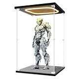 DoubleFill Acrylic Display Case with LED Light for Doll 20'x 12'x 12' Clear Assemble Cube Display Box Stand for Collectibles Trophy Dust Proof Protection Showcase for Action Figures(Black)