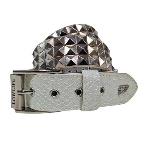 Lowlife Triple S Studded Leather Belt in White Snakeskin