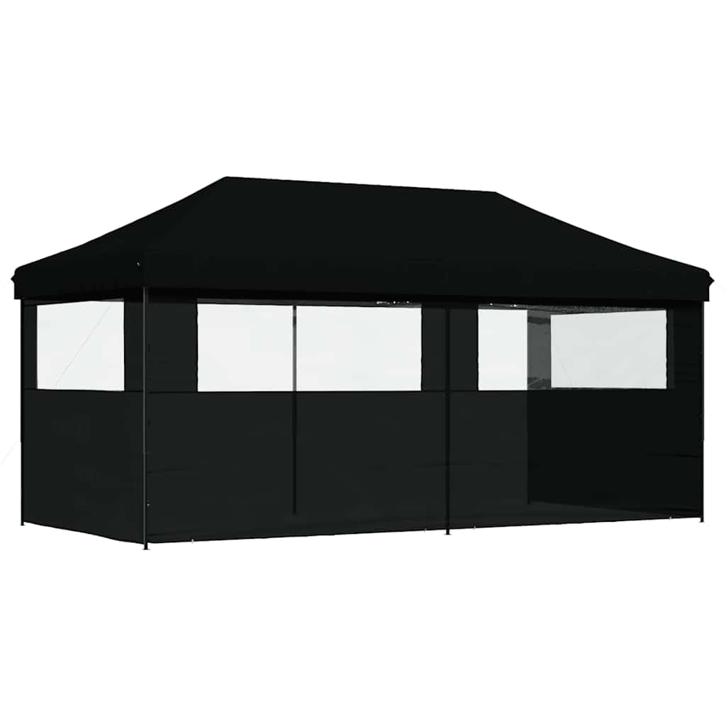 Namiot imprezowy składany Pop-Up z 3 częściami bocznymi, czarny, 580 x 292 x 315 cm, malowany proszkowo stalowy stelaż, ochrona przed deszczem i słońcem, do ogrodu, na taras, kemping, wesele