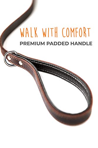 Mighty Paw LEATHER DOG LEASH For Large Dogs - Soft Padded Handle - Extra D-Ring For Waste Bags - Strong Climbers Clip - 6 Ft Leash Leather - Leather Dog Leashes thumb #2