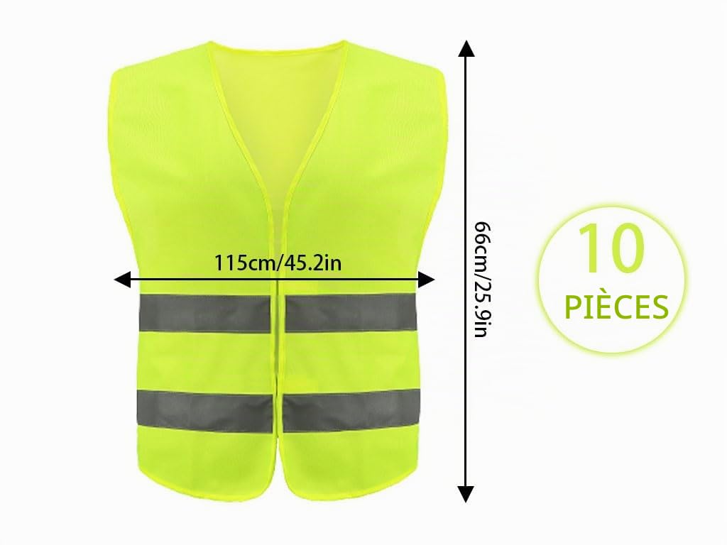 Anlising Gilet de Sécurité, 10PCS Jaune Gilet de Sécurité Réfléchissant, Gilet De Sécurité Haute Visibilité, Gilet Réfléchissant, Gilet Réfléchissant de Voiture, pour Conducteurs Travailleurs Unisexe