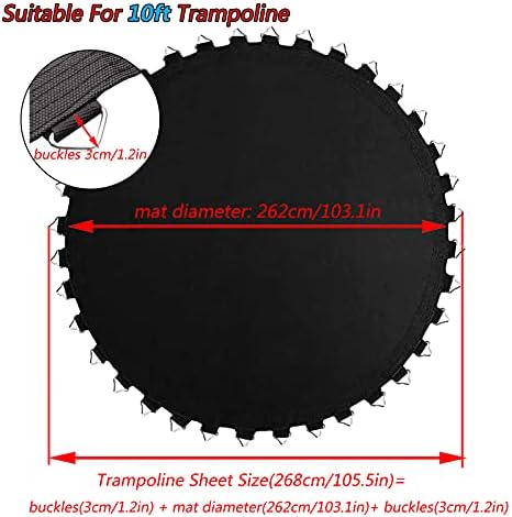 10ft Trampoline Replacement Mat with 60 Buckles & Spring Puller Tool - Durable Jumping Pad Compatible with Round Trampolines for Enhanced Safety & Perfect Bounce
