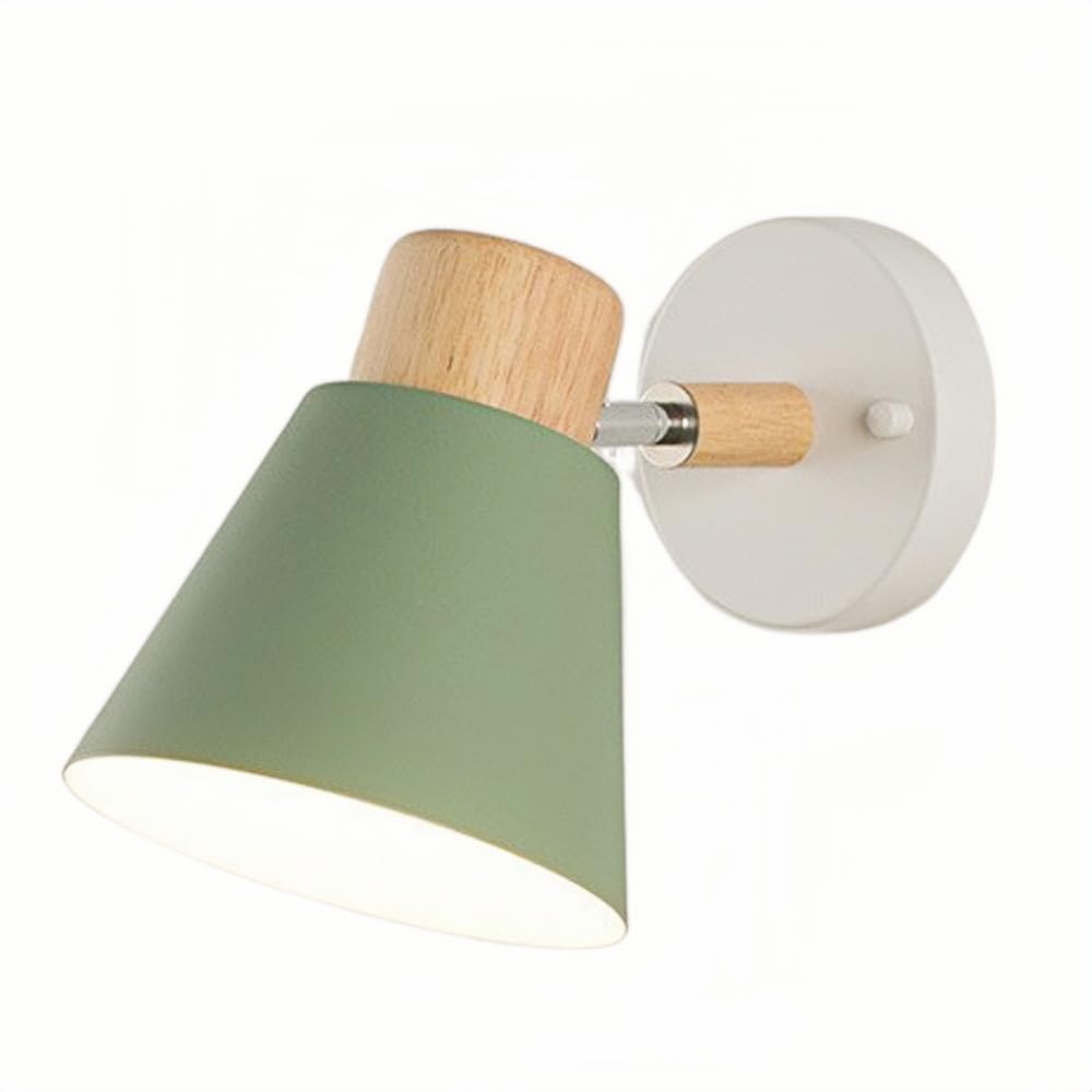JYBNBBE Nordic Modern Bedside Wall Lamp with Adjustable Macaron Metal Lampshade, E27, Wall-Mounted Lighting for Bedroom, Living Room, Corridor, and More,Green