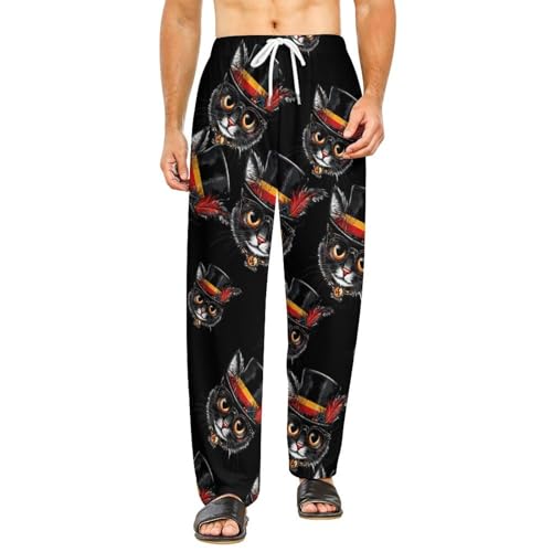 Cute Cat German Flag Pajama Pants for Men Women Printed Sleep Pants Soft Lounge Sleepwear Bottom with Pockets