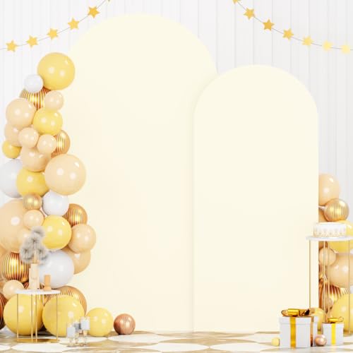 Image of Set of 2 Arch Backdrop Cover Ivory Arch Covers 7.2 and 6FT Balloon Arch Backdrops Stands Cover Chiara Backdrop Covers Arch Spandex for Wedding Ceremony Birthday Party Bridal Baby Shower Decor
