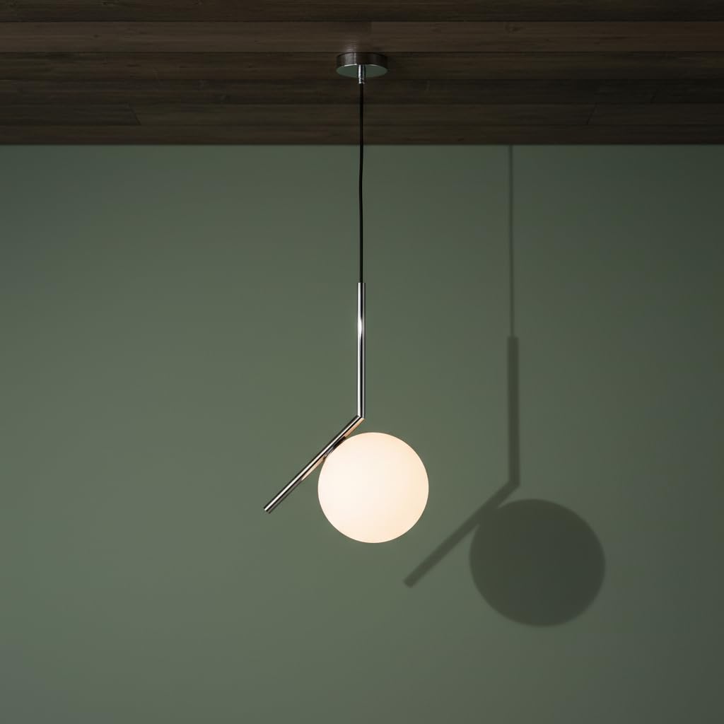 BARCELONA LED Lámpara Colgante Bola Cristal E27, Metal Aluminio y Pantalla de Vidrio Opalino, Estilo Nórdico Moderno Japonés Industrial y Clásico para Salón Comedor Dormitorio, Cromo