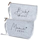 2 Stück Geschenke Für Werdende Mutter, Kosmetiktasche aus Filz, Baby Geburt Geschenk, Tasche Schwangerschaft Geschenk mit Reißverschluss, Beutel Geschenke zur Babyparty Mom Baby Kram (Hellgrau)