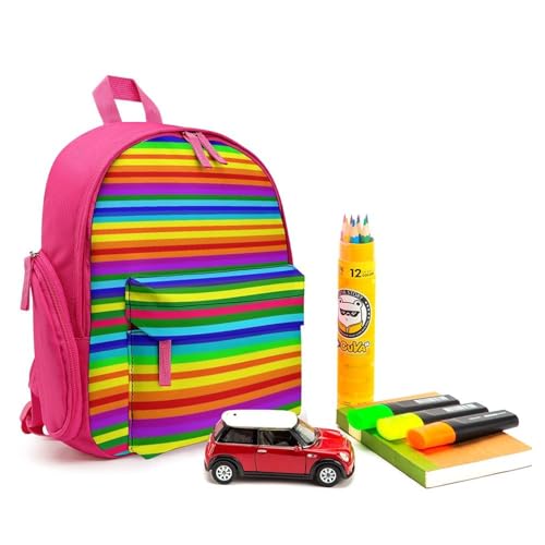 Rainbow Pattern Backpack Small Book Bag with Side Pocket, Lightweight Durable Backpack, Travel Rucksack, Pink-style3