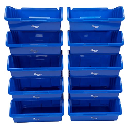The Workplace Depot Large Plastic Stackable Blue Storage Bins for Parts and Picking - Pack of 10 - 130(H) x 290(W) mm Small Part Storage Bins