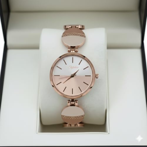 Image of STYLEDOSE Women's Elegant Silver-Tone Bangle Watch Women Analogue Wrist Watches for Women's & Girls&Ladies Diamond Studded Rosegold Stylish Bracelet Strap