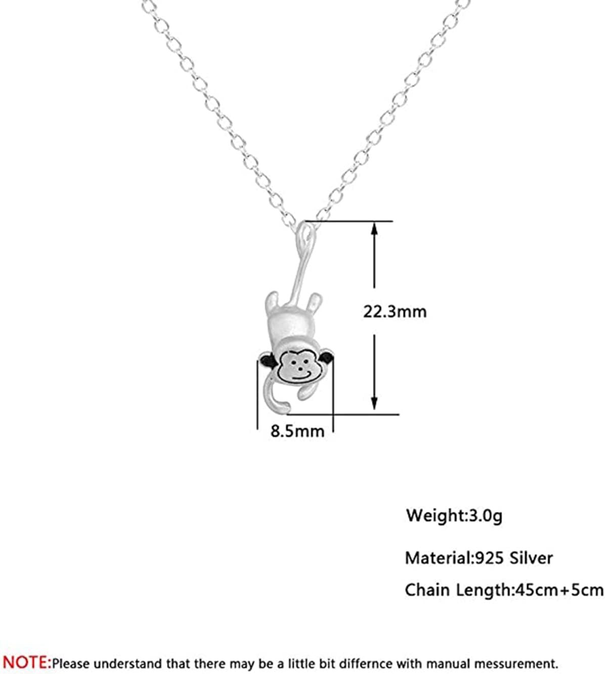 Power Necklace Silver Plated Monkey Cute 3D Animal Necklace Pendant Charm for Women - Image 4