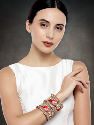 Image of Peora Silk Thread Kundan & Stone Studded Chuda Bangles Set Gift for Women