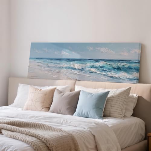 Habillez un grand mur vide avec ce tableau texturé de vagues océaniques panoramique format 65x195 cm