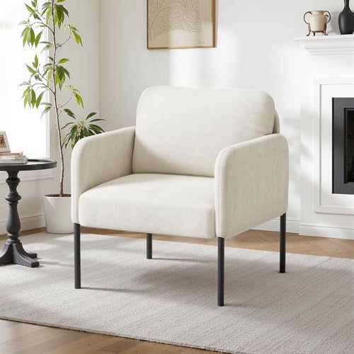 COLAMY Gepolsterter Ohrensessel aus Samt – Moderner Lounge-Sessel mit weicher Rückenlehne, Komfortabler Sessel für Wohnzimmer, Schlafzimmer, Apartment & Leseecke, Beige