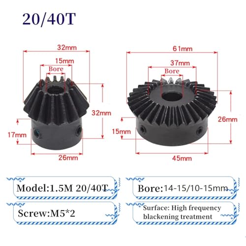 Image of 1pcs Single 1.5 Module Bevel Gear 1:2 15 /30 20 /40 Tooth Steel Inner Hole 8mm-15mm Mechanical Transmission Gear(20Teeth 14mm)