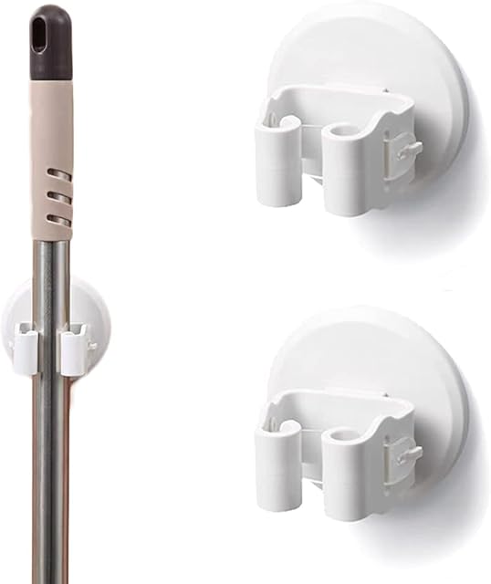 meioro Broom Clips Holder, Disc Mop Organizer Wall Mount Self Adhesive No Drilling Mop Broom Holder for Home Bathroom Garden Garage and Storage (Round-White, 2Pcs)