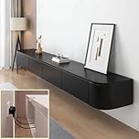 XDXINY TV Media Console Floating TV Cabinet Wall Mounted TV Cabinet Multi Large Storage TV Bench Under TV Lowboard with drawers Router Bracket (Black, 140 * 20 * 24CM)