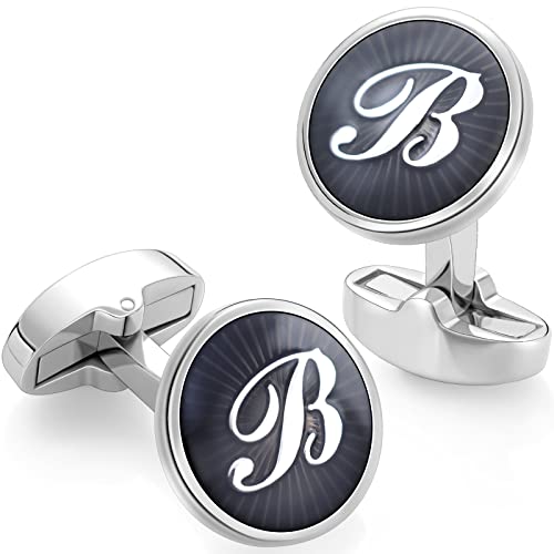 AMITER Initial Letter Cufflinks for Men with Gift Box - Personalized Alphabet Embossed A-Z, Metal