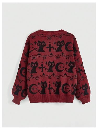 Image of WDIRARA Women's Goth Cartoon Pattern Sweater Long Sleeve Crewneck Knit Pullover Top
