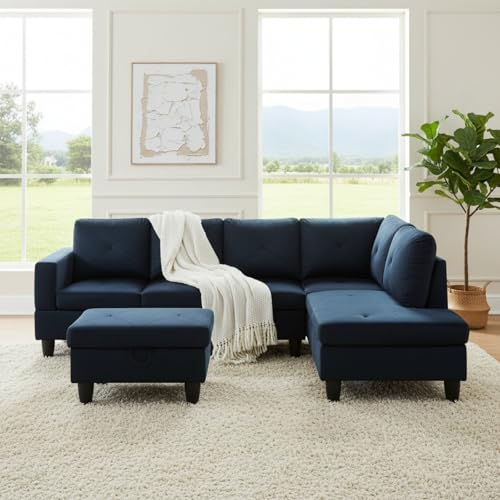 Trygoal Microfiber Sectional Couch, L-Shape Sofa with Storage Ottoman, Modern