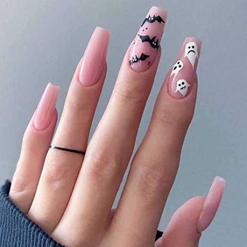 24 PC/Set Halloween Press on Nails Enppode Acrylic Nails Halloween Fake Nails Halloween Nails with Design (Halloween C)