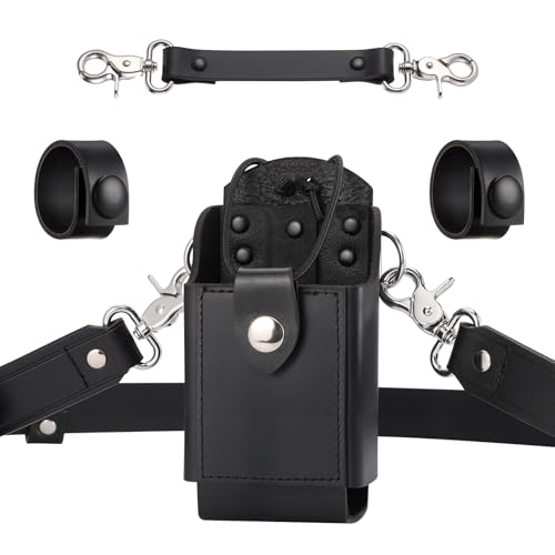abcGoodefg Leather Radio Holster Set, Firefighter Radio Strap and Holder, Anti-sway Strap, Compatible with Motorola APX Series - for Firefighters, EMT, Police (Black)