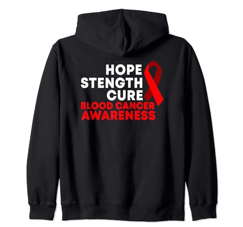 Hope Strength Cure Blood Cancer Awareness Design Nastro Rosso Felpa con Cappuccio