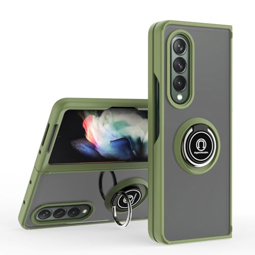 Coque Samsung Z Fold3 5G ultra mince verte avec bague rotative et dos mat élégant givré