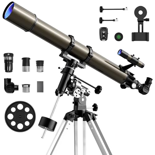 NACATIN Telescope 90mm EQ Refractor Telescope for Adults & Professionals, High Powered Portable Telescope with Phone Adapter for Astrophotography, Easy Setup Travel Telescope to See Moon,Planet