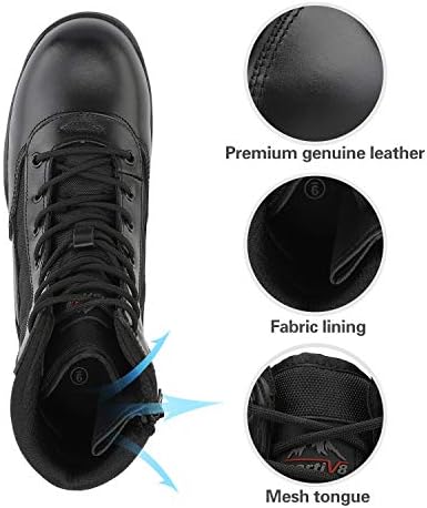 NORTIV 8 Men's Military Tactical Work Boots Side Zipper Black Leather Motorcycle Combat Boots TROOPER,Size 10,Black,TROOPER - 5