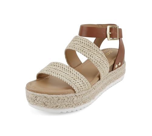 Image of Soda Top Shoe Bryce Open Toe Buckle Ankle Strap Espadrilles Flatform Wedge Casual Sanda