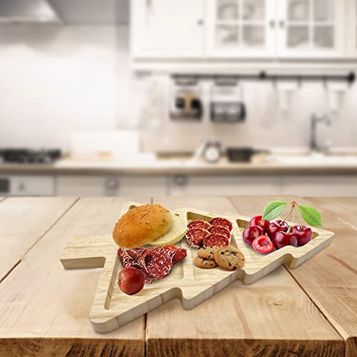 Bamboo Serving Platter, Multiple Spaces Reusable Bamboo Plates, Novel Shape Charcuterie Board Set With Knife & Fork, Fruit, Bread, Salad Plate For Christmas Thanksgiving (Christmas Tree) #TOP4
