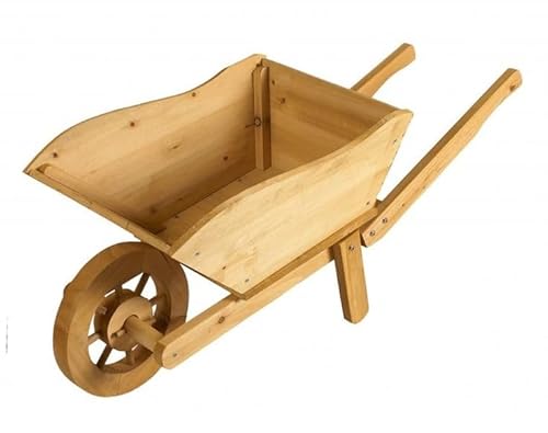RHMM Decorative Wooden Garden Wheelbarrow Planter Large Outdoor Wooden Flower Cart for Garden & Patio Rustic Wagon-Style Plant Pot for Outdoor Decoration, Planting & Floral Displays