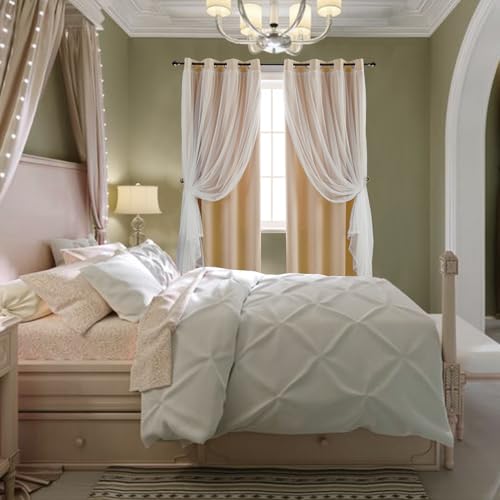 Image of Anytime Double Layer Blackout Curtains 2 Panels,52Wx72L,Beige | Sheer And Fabric Window Drapes Grommet Top Solid Color Bedroom Living Room Home Decor