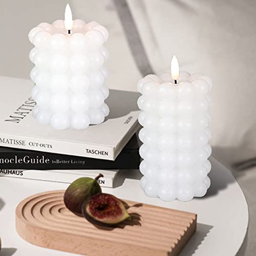 Kunswenn Bubble Candles Flameless Flickering With 10-Key Remote Control, Battery Operated Set Of 3 Real Wax Cube Led Candles For Home Aesthetic Room Decor Gifts (Battery Included, 3” X 4.5”5.5”6.3”) #TOP2