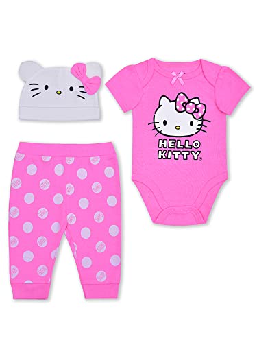 Image of Hello Kitty 2 Piece Pink and White Polka Dot Print Creeper and Jogger Set