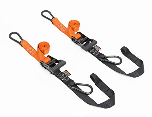 Powertye 1.5In X 6.5Ft Heavy-Duty Yellow-Zinc Ratchet Tie-Down Straps With Soft-Tye And Carabiner Hooks- 1,000 Lb Working Load Limit / 3,000 Lb Breaking Strength - Made In Usa - Orange/Black (Pair) #TOP22